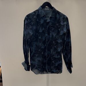 Bugatchi Navy and White Palm Shirt